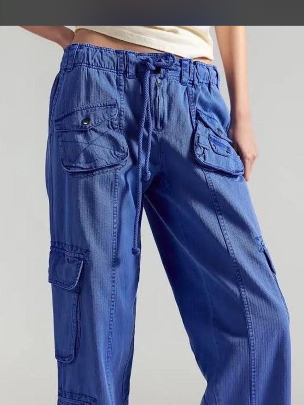 NWT Free People Tahiti Cargo Pant-Lake Victoria Ocean Blue - Picture 2 of 6